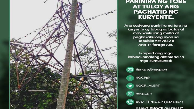 NGCP umapela ng tulong sa publiko para mahuli ang mga naninira ng tower