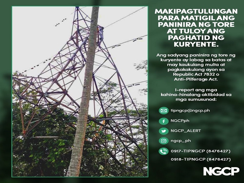 NGCP umapela ng tulong sa publiko para mahuli ang mga naninira ng tower