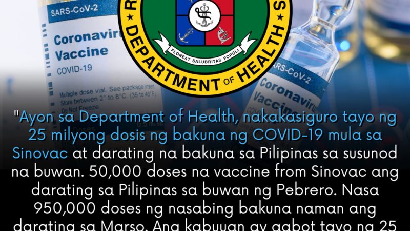 25 million doses ng Sinovac COVID-19 vaccine tiyak nang darating sa bansa – Malakanyang