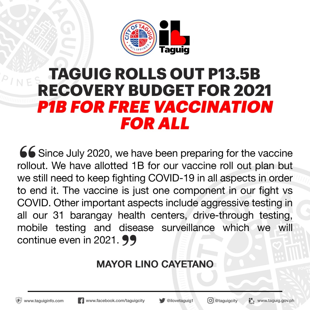 P1B na pondo inilaan ng Taguig City LGU para sa libreng bakuna kontra COVID-19