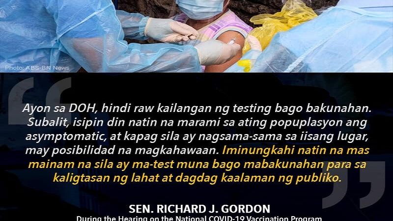 Testing bago bakuna iminungkahi ni Sen. Gordon