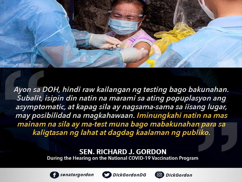 Testing bago bakuna iminungkahi ni Sen. Gordon