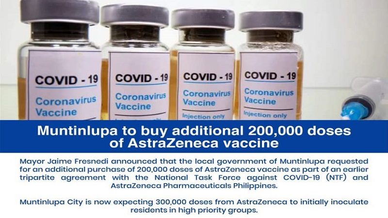 Muntinlupa City LGU bibili ng dagdag na 200,000 doses ng COVID-19 vaccine mula sa AstraZeneca