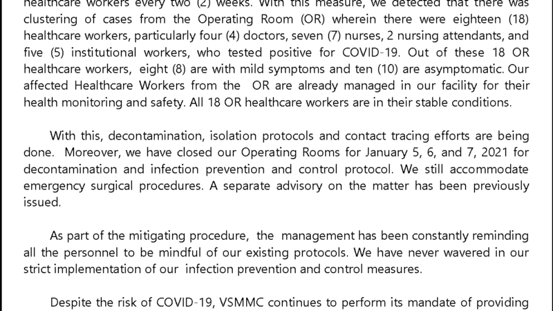 18 healthcare workers sa Vicente Sotto Memorial Medical Center nagpositibo sa COVID-19