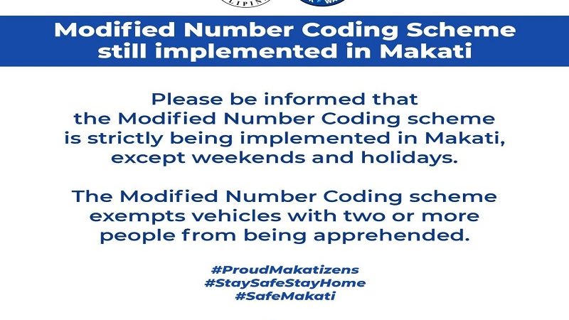 Modified Number Coding scheme ipinatutupad pa din sa Makati City