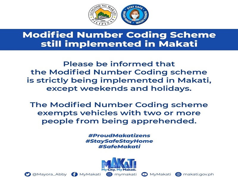 Modified Number Coding scheme ipinatutupad pa din sa Makati City