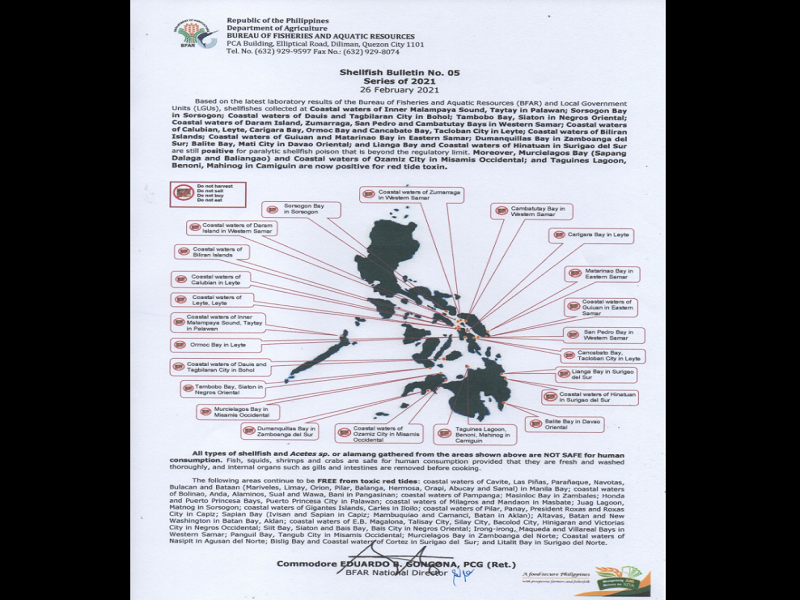 Red tide alert nakataas sa 13 lugar sa bansa – BFAR