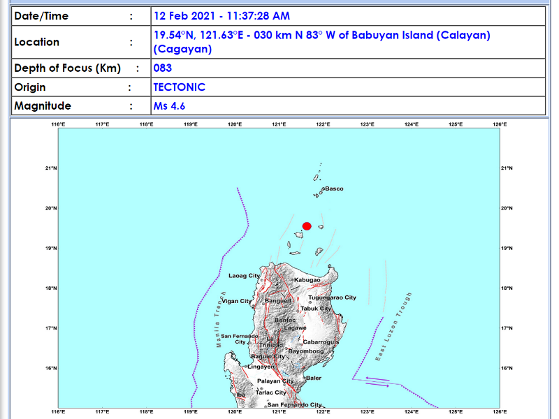 Babuyan Island niyanig ng magnitude 4.6 na lindol