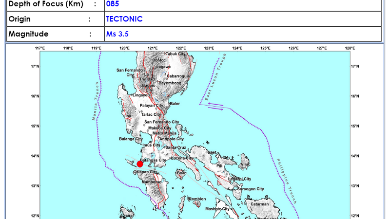 Calatagan, Batangas niyanig magnitude 3.5 na lindol