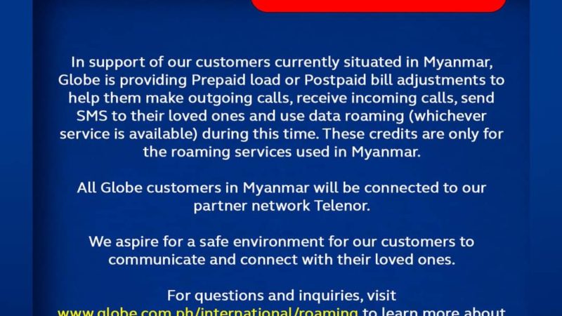 Globe tutulungan ang mga OFW sa Myanmar para makatawag, maka-text o makagamit ng roaming data