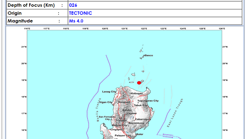 Calayan, Cagayan niyanig ng magnitude 4.0 na lindol