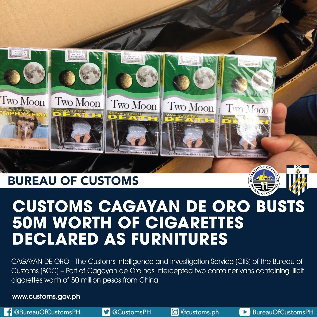 P50M halaga ng smuggled na sigarilyo nakumpiska sa Cagayan De Oro