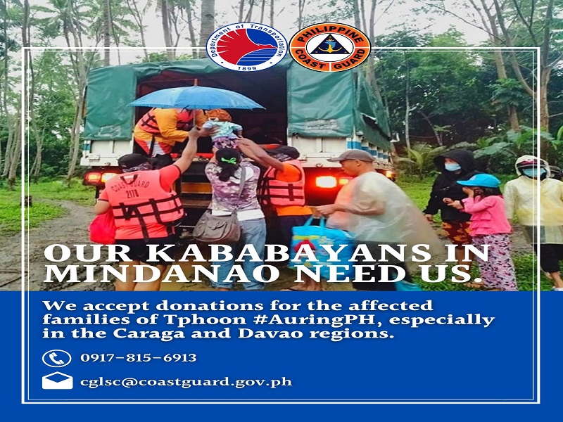 Coast Guard nanawagan ng tulong para sa mga naapektuhan ng bagyong Auring sa Mindanao