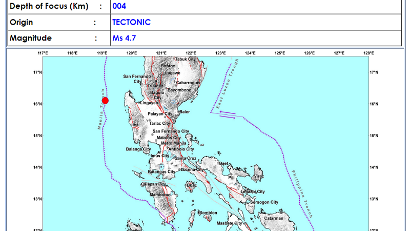 Agno, Pangasinan niyanig ng magnitude 4.7 na lindol