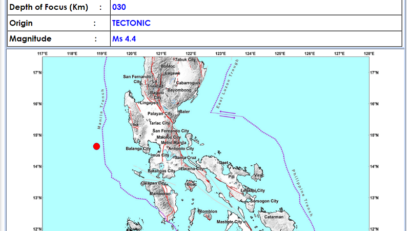 San Antonio, Zambales niyanig ng magnitude 4.4 na lindol