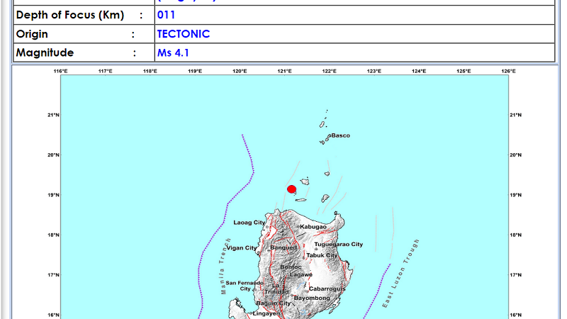 Calayan, Cagayan niyanig ng magnitude 4.1 na lindol