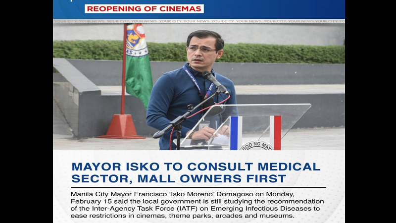 Medical sector, mall owners kokonsultahin ni Mayor Isko Moreno kaugnay sa muling pagbubukas ng mga sinehan