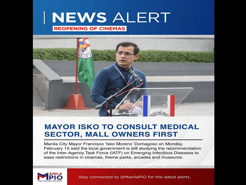 Medical sector, mall owners kokonsultahin ni Mayor Isko Moreno kaugnay sa muling pagbubukas ng mga sinehan