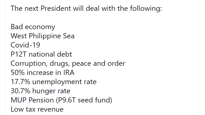 Magiging susunod na presidente ng bansa maraming hamon na kakaharapin