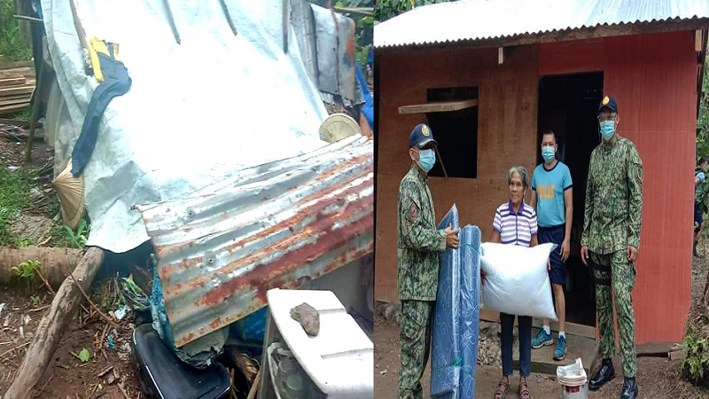 LOOK: Mga pulis nagtulung-tulong para ipagtayo ng bahay ang isang lola sa Lavezares, Northern Samar