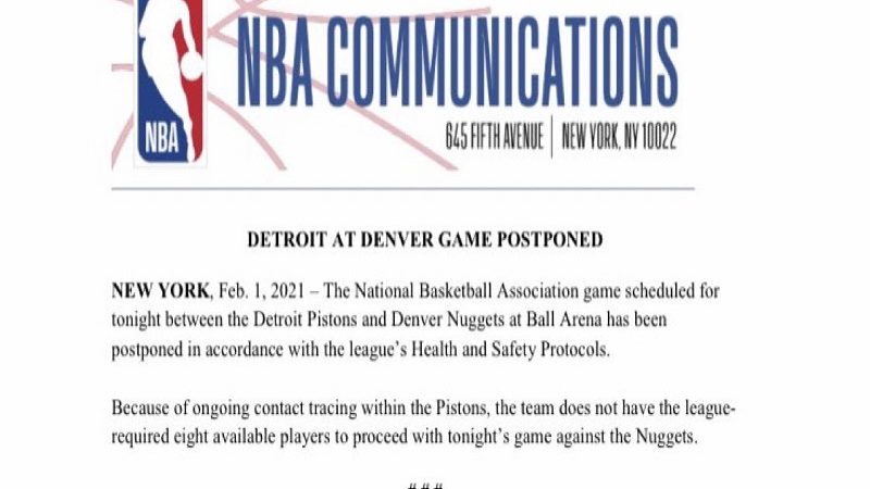 Laban ng Detroit Pistons at Denver Nuggets ipinagpaliban ng NBA