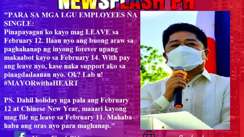 Single na empleyado ng munisipyo sa General Luna, Quezon pwedeng mag-leave para makahanap ng ka-date bago mag-February 14