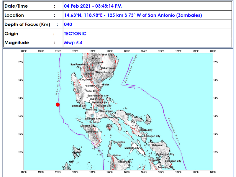 San Antonio, Zambales niyanig ng magnitude 5.4 na lindol