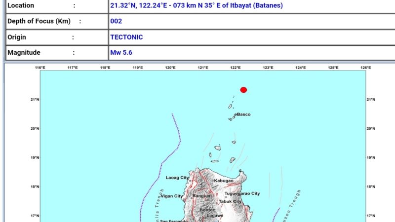 Magnitude 5.6 na lindol tumama sa Batanes