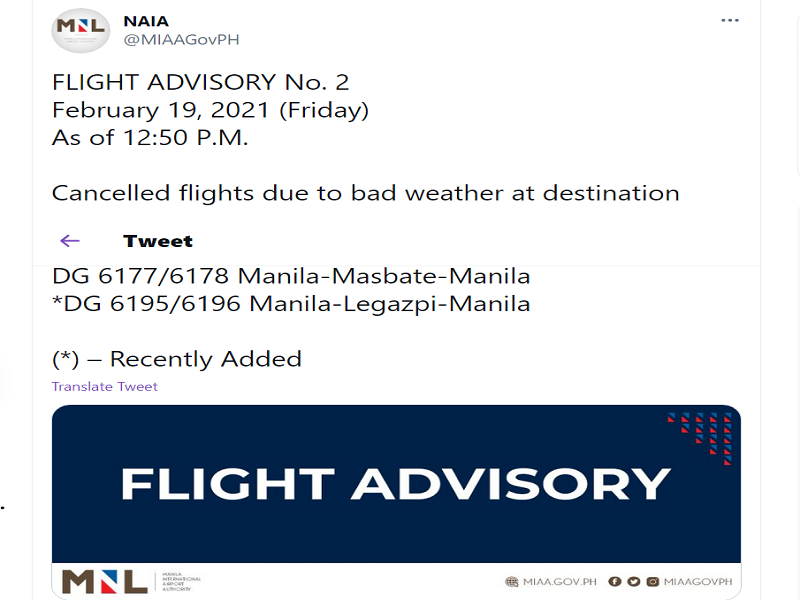 Ilang flights sa NAIA kanselado na dahil sa sama ng panahon