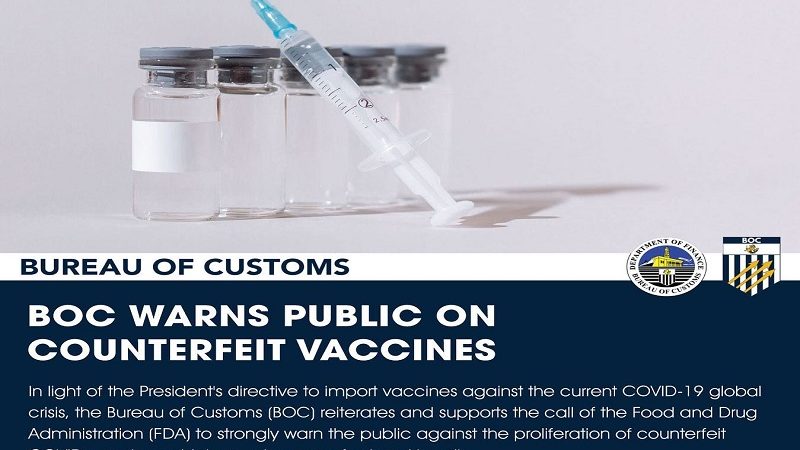 Customs nagbabala sa posibleng paglaganap ng pekeng COVID-19 vaccine