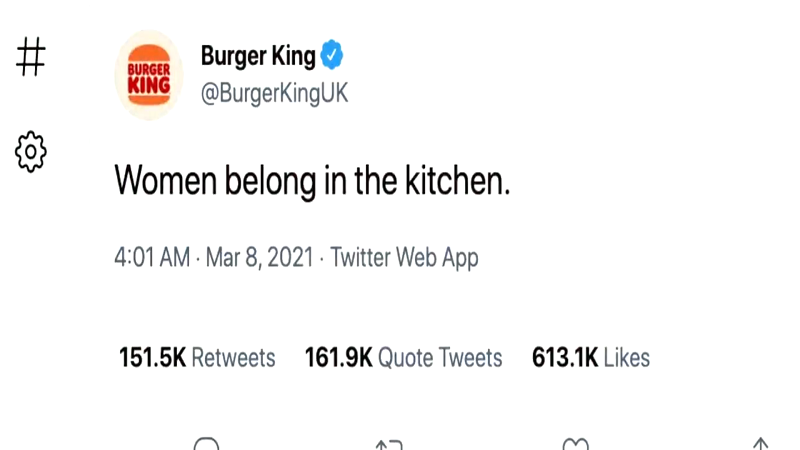 Burger King UK nag-sorry matapos umani ng batikos ang tweet na “Women belong in the kitchen”