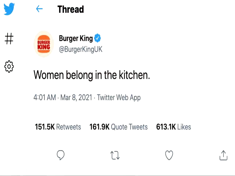 Burger King UK nag-sorry matapos umani ng batikos ang tweet na “Women belong in the kitchen”