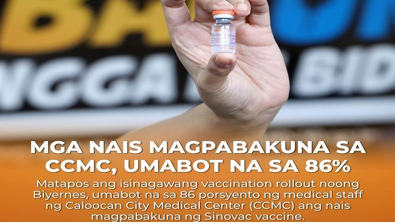 86 percent ng medical staff ng Caloocan City Medical Center nais magpabakuna kontra COVID-19