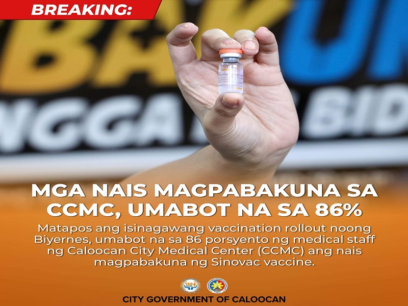 86 percent ng medical staff ng Caloocan City Medical Center nais magpabakuna kontra COVID-19