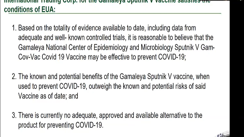 Gamaleya Sputnik V vaccine pinagkalooban na ng Emergency Use Authorization ng FDA