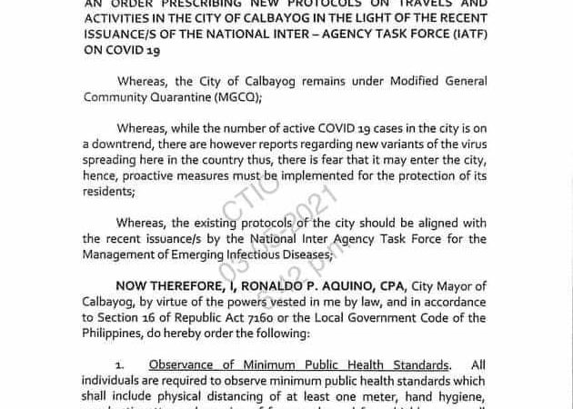 Pamahalaang lungsod ng Calbayog nagpatupad ng mas pinagaan na travel protocols