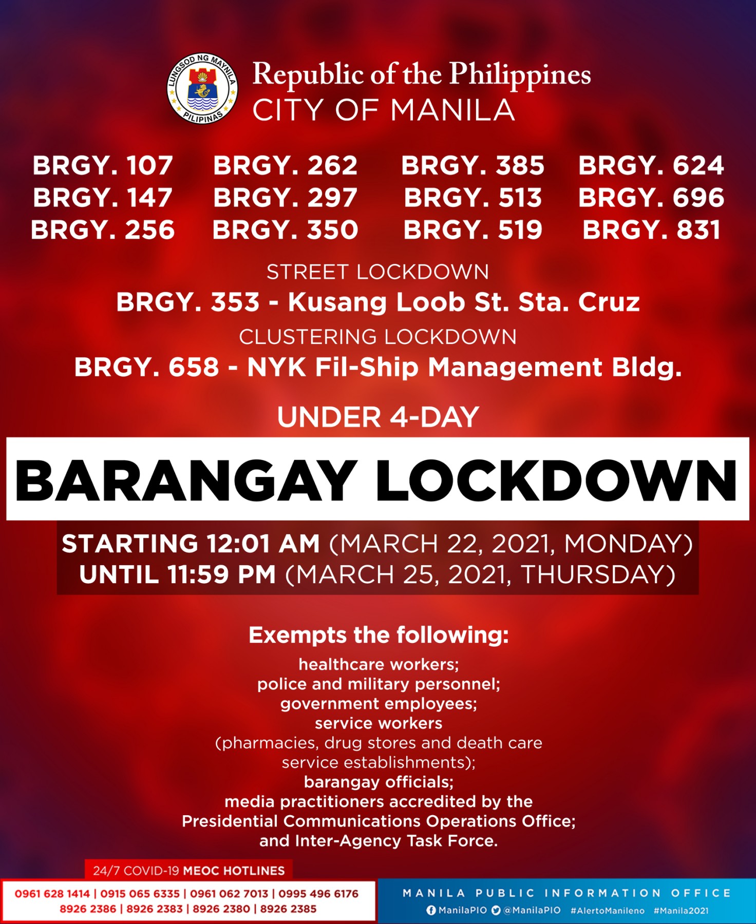 12 pang barangay isinailalim sa lockdown sa Maynila