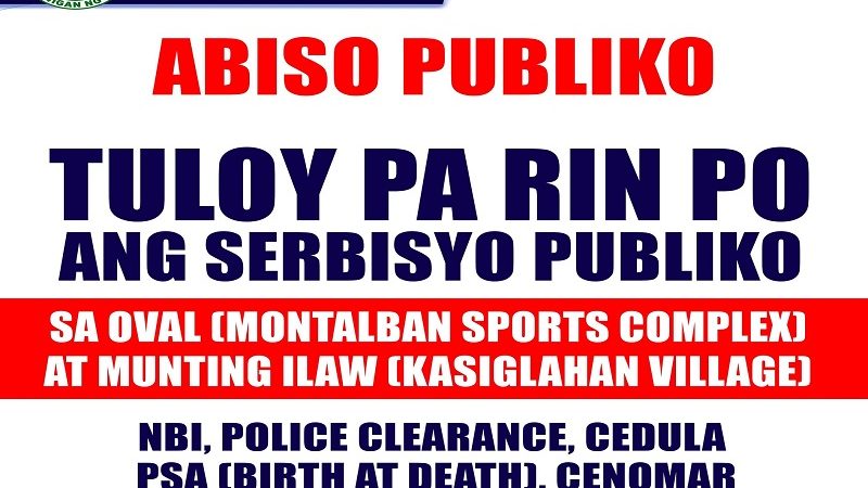 Serbisyo ng NBI, PSA, at Police Clearance magpapatuloy kahit naka-lockdown ang munisipyo ng Montalban