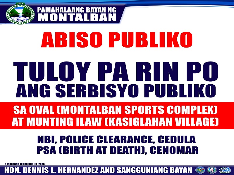 Serbisyo ng NBI, PSA, at Police Clearance magpapatuloy kahit naka-lockdown ang munisipyo ng Montalban