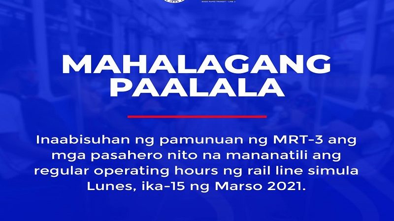 Oras ng biyahe ng MRT-3 hindi apektado ng muling pag-iral ng curfew sa buong Metro Manila