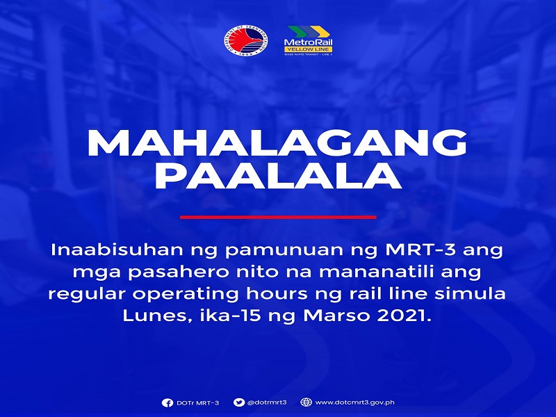 Oras ng biyahe ng MRT-3 hindi apektado ng muling pag-iral ng curfew sa buong Metro Manila