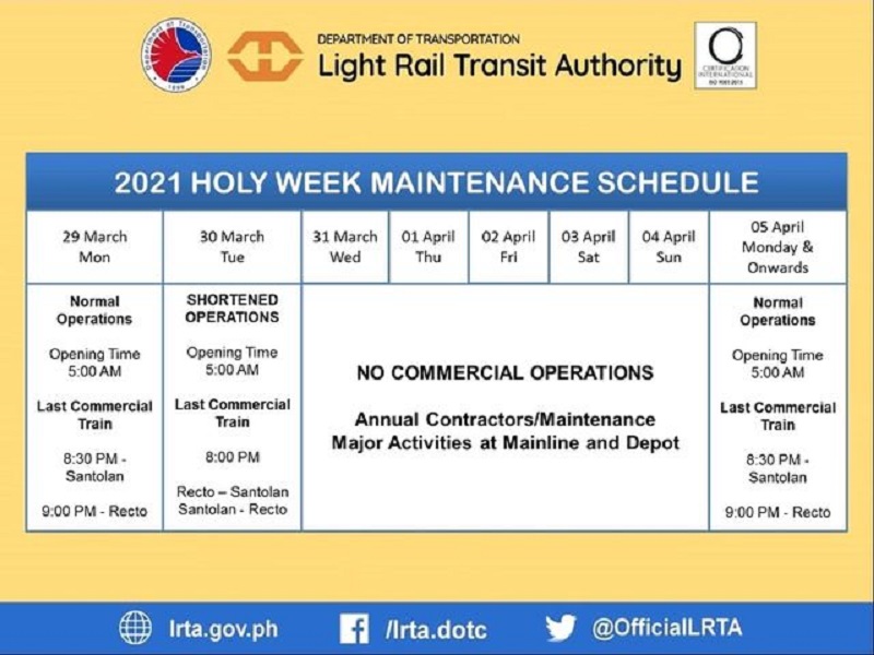 LRT-2 walang biyahe mula Miyerkules Santo hanggang sa Linggo ng Pagkabuhay