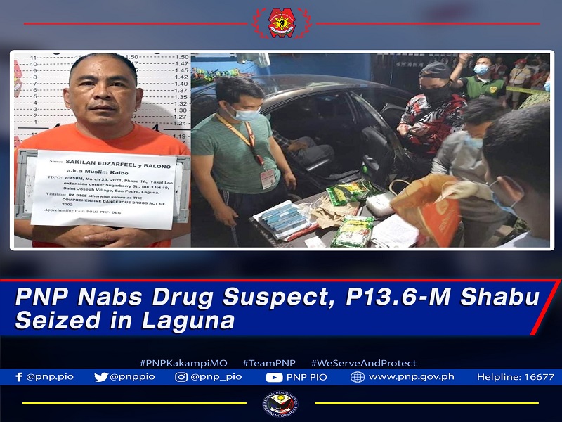 P13.6M na halaga ng shabu nakumpiska sa isang drug suspect sa Laguna