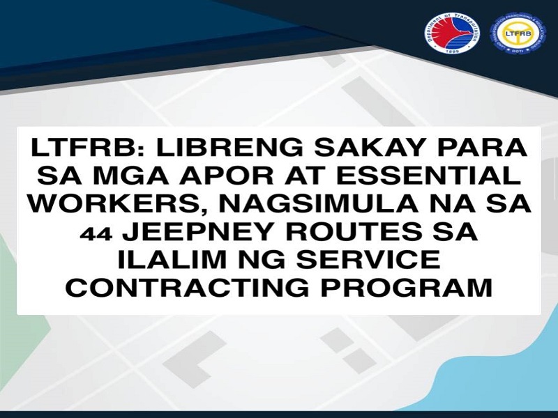44 na ruta ng Jeep magbibigay ng libreng sakay sa mga APOR at essential workers