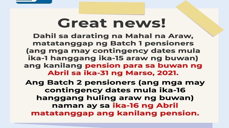 Batch 1 pensioners ng SSS matatanggap na ang kanilang pensyon simula ngayong araw