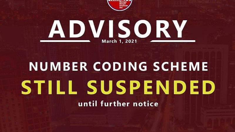 Pag-iral ng number coding suspendido pa rin ngayong buwan ng Marso – MMDA