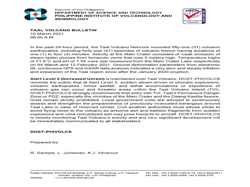 51 volcanic earthquakes naitala sa Bulkang Taal