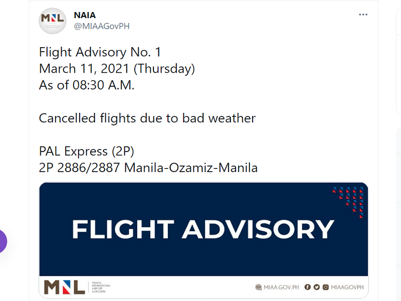 Ilang flights sa NAIA suspendido dahil sa sama ng panahon