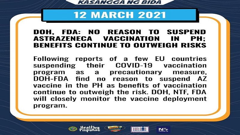 AstraZeneca vaccination hindi sususpindihin ng pamahalaan