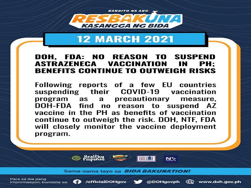 AstraZeneca vaccination hindi sususpindihin ng pamahalaan